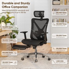 Office Chair with Footrest, 135° Reclining Desk Chair with Adjustable Lumbar Sup