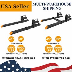 43″ 1500lb Pallet Forks Clamp on Loader Bucket Skidsteer Tractor 60″ 4000lbs
