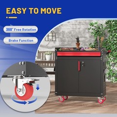 Metal Grill Cart，Outdoor Grill Cart with Storage,Grill Table with Wheels,Outdoor