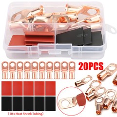 10x 4 AWG Gauge Copper Lugs + 10x Heat Shrink Ring Terminals Wire Connectors Kit