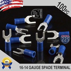 100 Pack 16-14 Gauge Vinyl Spade Fork Crimp Terminals #10 Stud Tin Copper Core