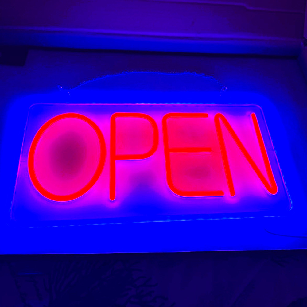 LED OPEN Illuminated Hanging Sign, Red Plastic Horizontal Window Display w/ Cord