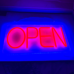 LED OPEN Illuminated Hanging Sign, Red Plastic Horizontal Window Display w/ Cord