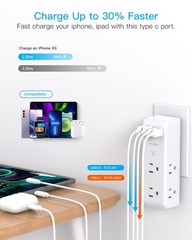 Surge Protector Outlet Extender Rotating Plug 6 AC Multi Plug Outlet 4 USB Ports
