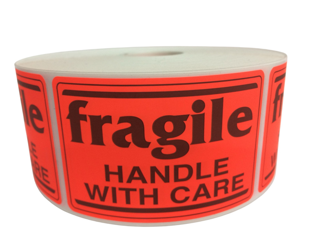 2×3, fragile/HANDLE WITH CARE, Br/Red 500 labels per roll, 1-40 RLS