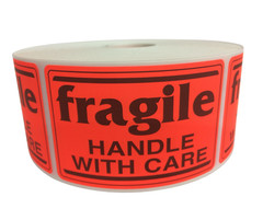 2×3, fragile/HANDLE WITH CARE, Br/Red 500 labels per roll, 1-40 RLS