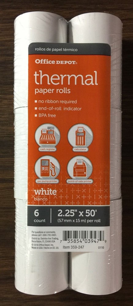 Office Depot THERMAL PAPER ROLLS 2.25″ x 50′ White Pack of 6 * G7022313