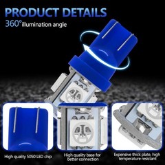 10PCS 194 LED Bulb, 6000K Cool White T10 168 W5W 2825 5SMD 5050 Ch Color: Blue