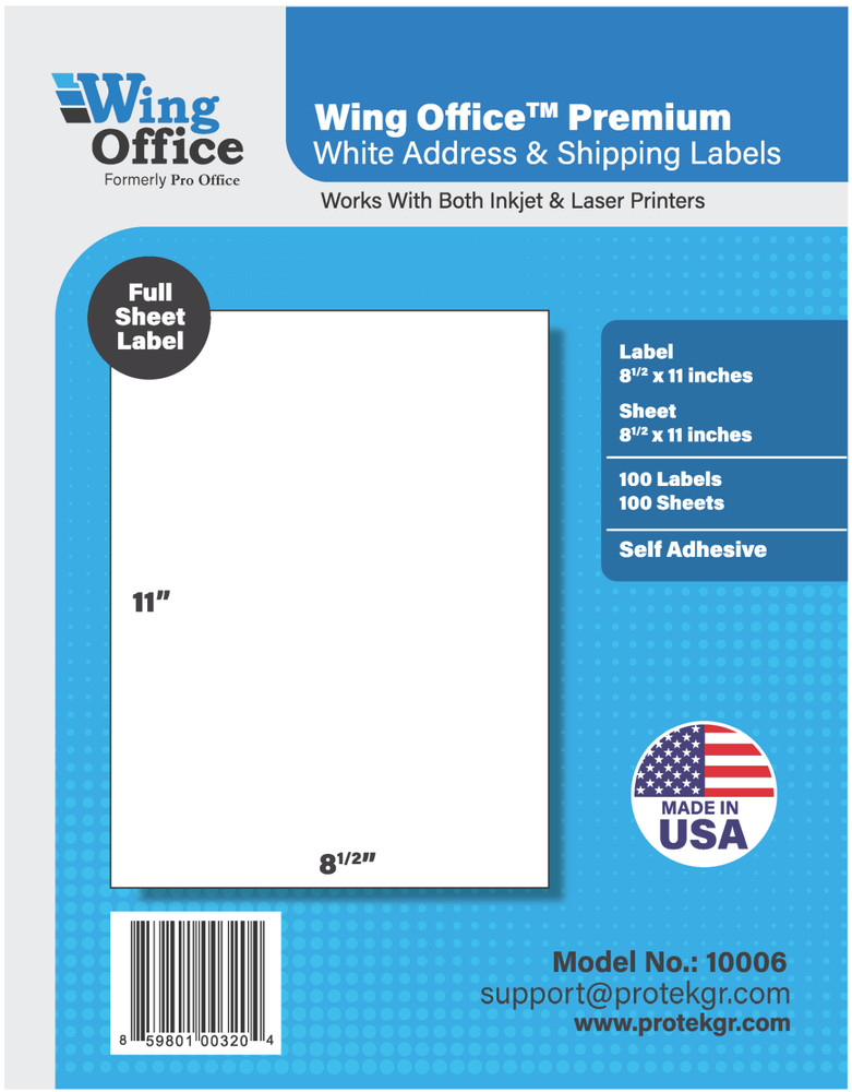 Wing Office Premium Shipping Labels Made in USA Self Adhesive 8.5″ x 11″ sheets
