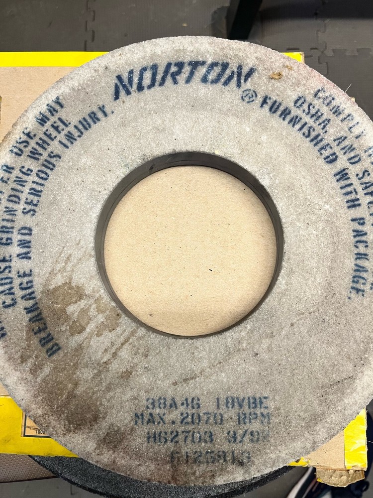 NOS Norton 12″ Vitrified Grinding Wheel – 38A46-I8VBE 2070 RPM Type 1