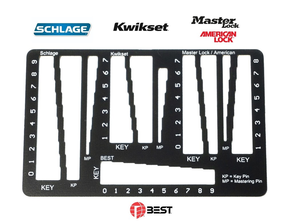 Key and Pin Decoder Measurement Card – Schlage, Best, Kwikset, Master, American