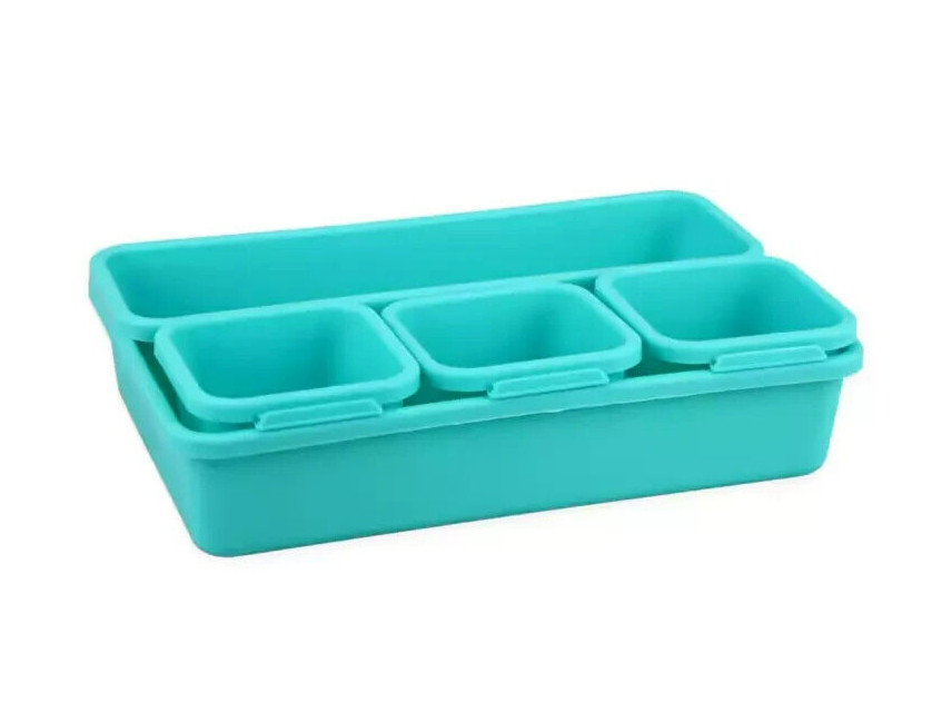 1 – Jot Mint Green 5 Piece Interlocking Plastic Desk Organizer