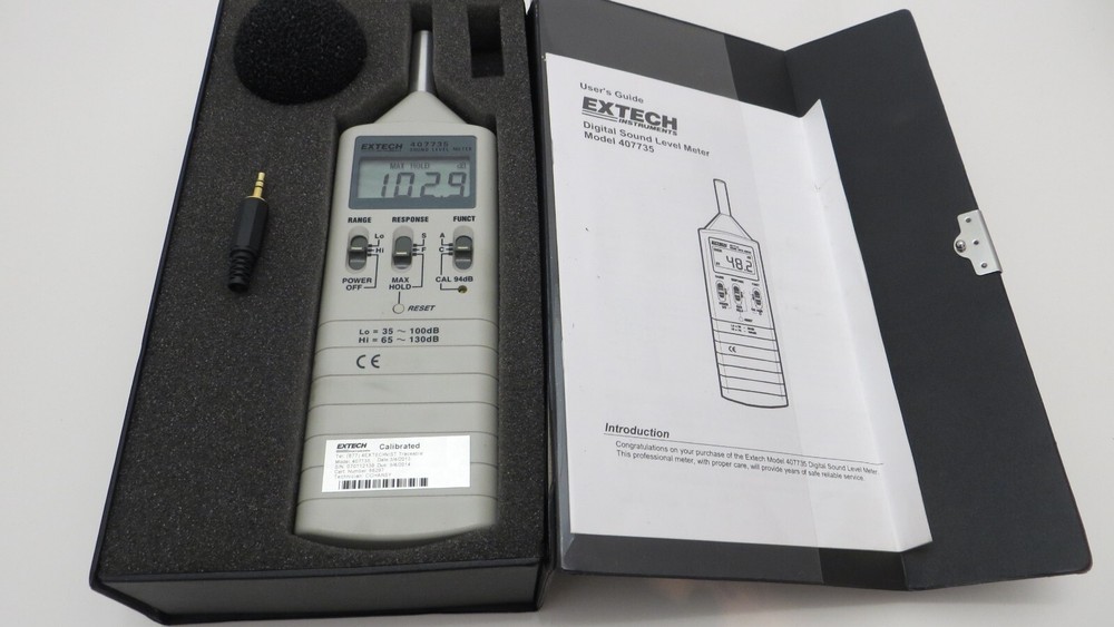 EXTECH 407735 SOUND LEVEL METER. LO=35—100dB, HI=65—130dB