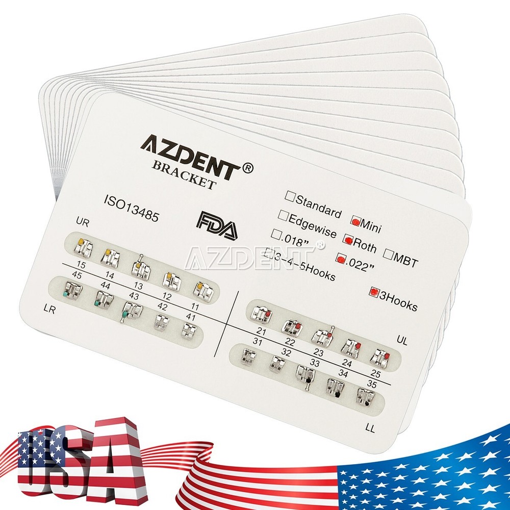 Dental Orthodontics Brackets Braces Mini Roth Slot 0.022 Hooks 3 AZDENT