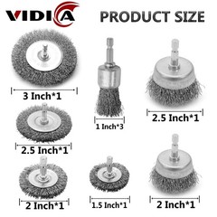 VIDICA Wire Brush 3 inches, 2.5 2 1.5 1 inch, Silver