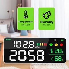 5-in-1 Decibel Meter 30-130dB Range Wall Mount Sound Level Meter 11″ Large LED