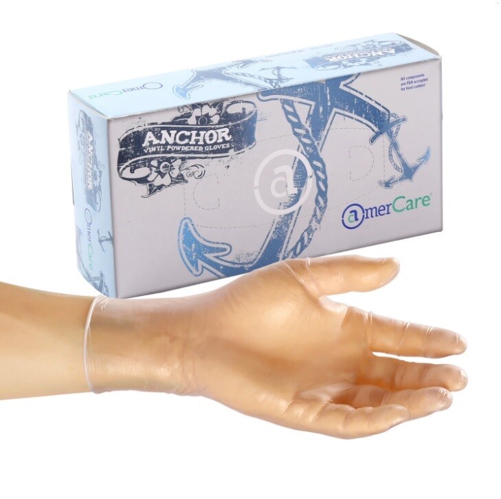 AmerCare 12993 Anchor Vinyl Gloves, Large (pack of 100)