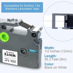 Brother P-Touch TZe-231 5 Pack Tape ½”(0.47”) x 26.2 ft. (8m) Black on White