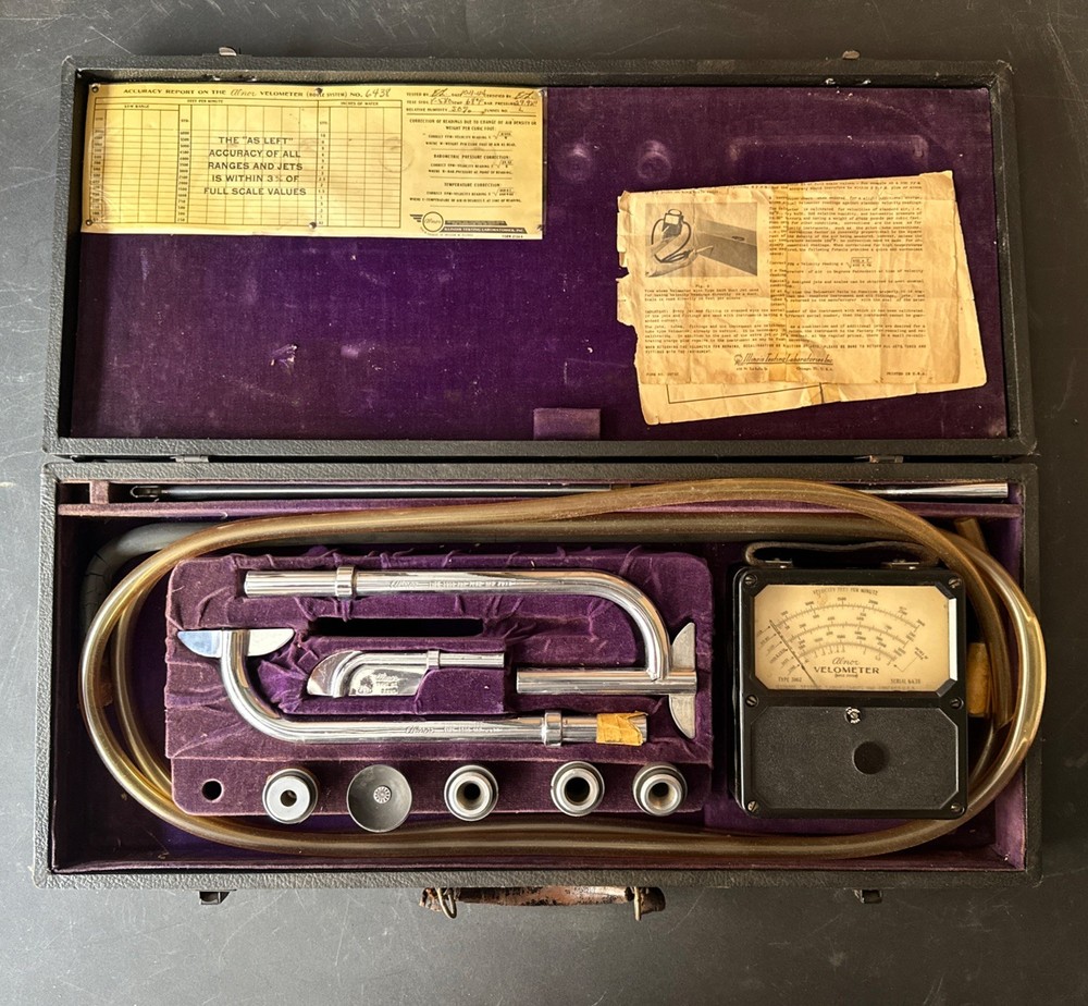 VINTAGE ALNOR VELOMETER NO 643 FPM AIR FLOW VELOCITY METER Kit + Accessories