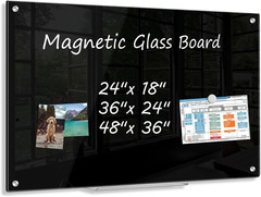 Magnetic Large Black Dry Erase Board, 48″ x 36″ | Black Glass Board Frameless Wa