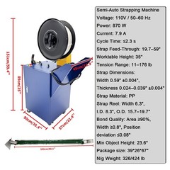 Semi-Automatic Pallet Strapping Machine (110V, 870W, PP Strap, 19.7-59”)
