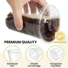100x 16oz Clear Plastic Cups w/Lids & Straws, Heavy Duty Cold Drink