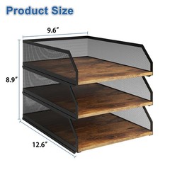 3-Tier Stackable Metal Mesh Paper Organizer with Sliding Tray,Retro
