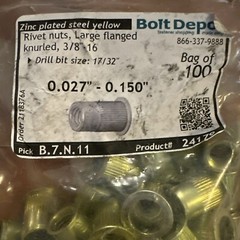 Pack Of 100 pcs 3/8″-16 Steel Large Flange Knurled Body Rivet Nuts Zinc Yellow