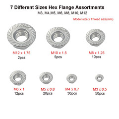 129Pcs Hex Flange Nuts Assortment Kit Stainless Steel 304(18-8) M3 M4 M5 M6 M8 M