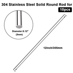 10 Pcs Stainless Steel Round Rod 1/8 Inch x 12 Inch Metal Shaft Rods Lathe Bar