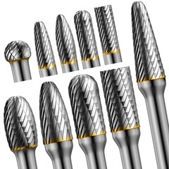 10pcs Die Grinder Bits w/ 1/4″ Shank, Tungsten Carbide Burr Set for Metal Steel