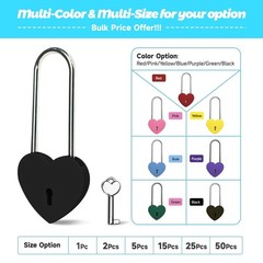 Gradleen 15PCS Black 3.5″ Heart Lock Love Padlock with Key 50mm
