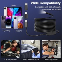 16.4FT Endoscope Camera with Light, 1920P HD, IP67 Waterproof, Single Lens