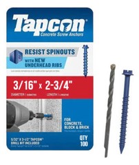 Tapcon 3/16″ x 2-3/4″ Hex Head Concrete Anchor Screws 3145407 | 100 Pack | Drill