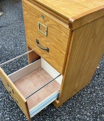 Vintage Industrial Mission Style Oak Wood Filing File Cabinet 2 Drawer / No Key