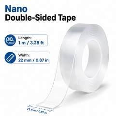 Nano Double Sided Tape Clear Strong Adhesive Removable 39in x 0.87in