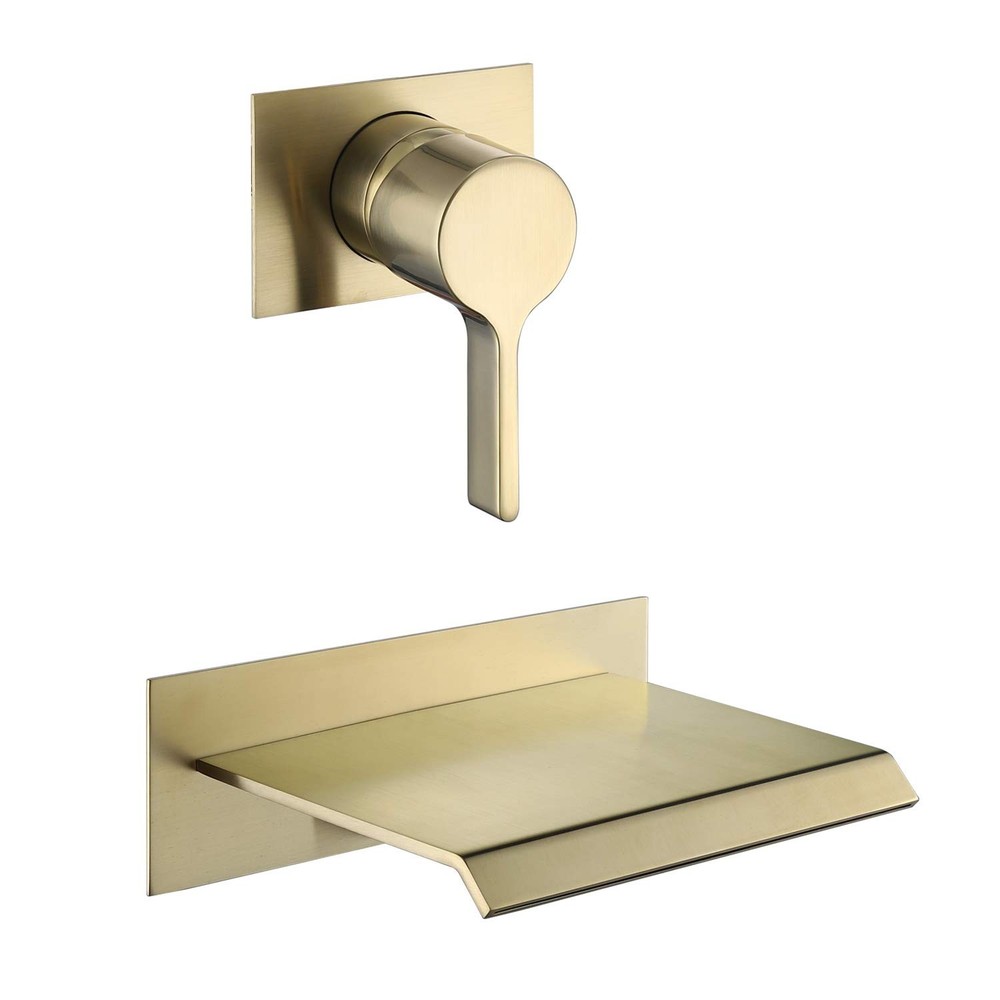 sumerain Wall Mount Tub Faucet Brushed Brass with Waterfall
