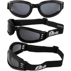 Birdz Eyewear Cardinal Folding Motorcycle Goggles Black Frame Smoke Lens