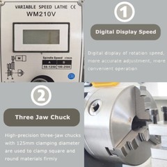 110V WM210V Inch Precision Instrument Variable Speed Metal Bench Lathe 1.1KW