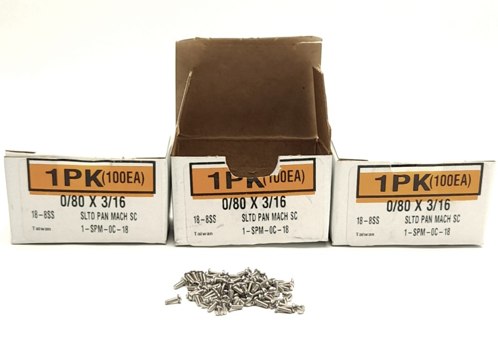 Lot of 300 0/80 X 3/16″ Phillips Pan Head Machine Screw, 18-8 Stainless Steel
