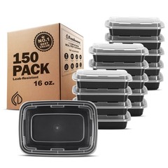 Freshware Meal Prep Containers 1 Compartment Food Storage 16OZ-150PK, Black
