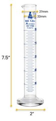 Eisco Labs 50ml Graduated Cylinder, Class A – Blue Graduations, Round Base