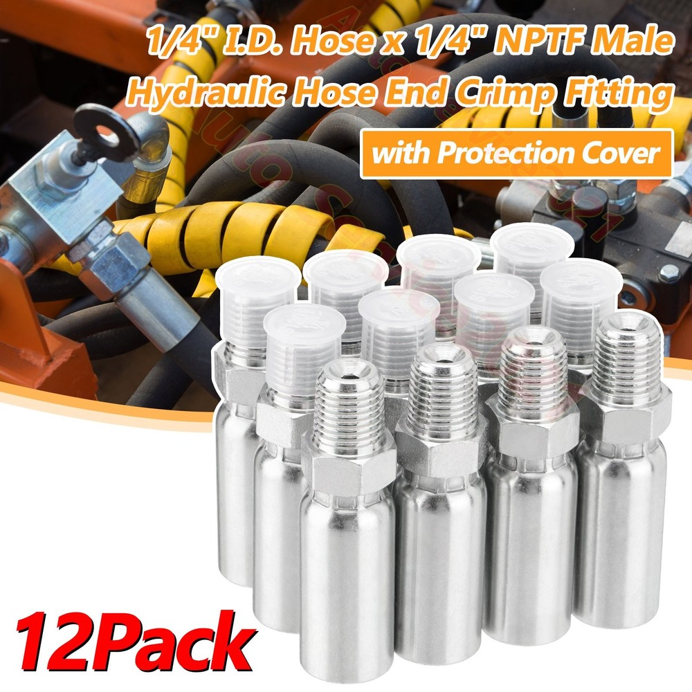 12pcs 1/4″ NPTF Hydraulic Hose End Fittings, 1/4″ I.D. Hose x 1/4″ NPTF Male A++