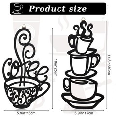 Jetec 2 Pieces Coffee Wall Decor 11.8 x 5.83 inches, 5.9 x 9.84 Black