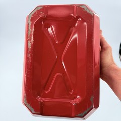 Vintage Blitz 2.5 Gallon Spare Fuel Tank Gas Can Red Metal w/ Yellow Tray