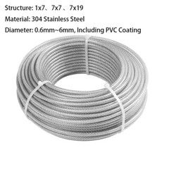 304 Stainless Steel 7*7 & 7*19 Clear PVC Plastic Coated Wire Rope Dia 0.6mm~12mm