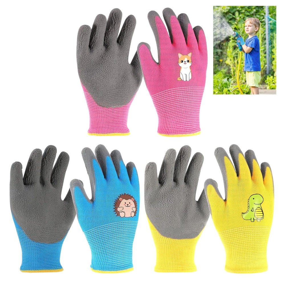 3 Pairs Gardening Gloves for Kids 24 Years, Kids Work Gloves with Late…
