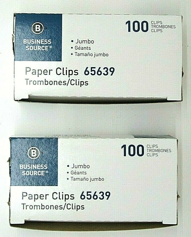 2 boxes of 100 (200) Business Source Paper Clips Jumbo .041 Wire Gauge Silver