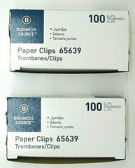 2 boxes of 100 (200) Business Source Paper Clips Jumbo .041 Wire Gauge Silver