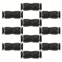10 Pcs 1/4″ Union Push to Connect Pneumatic Air Line Fitting Black